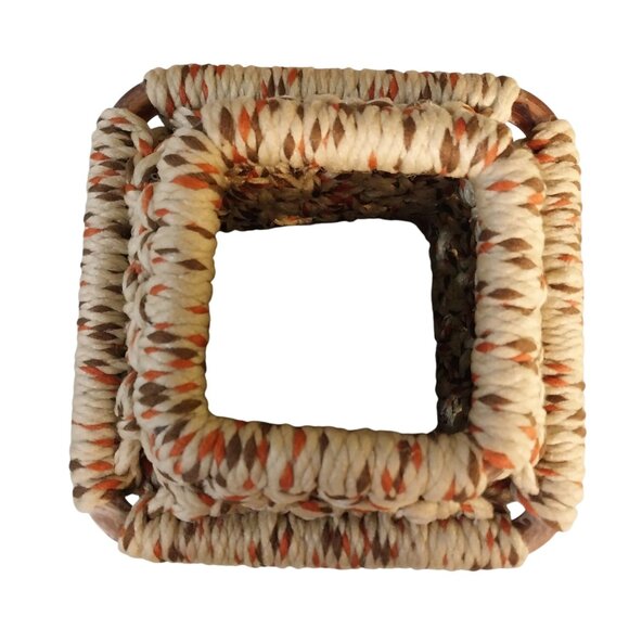 Vintage Macrame Tissue Box Cover Brown Tones With Ceramic Butterfly Accent - Picture 5 of 6